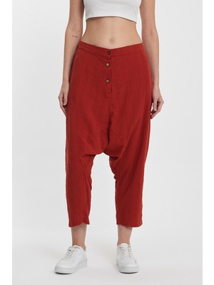 Bacc Maxi Boy Kiremit Çift Cepli Düğme Detaylı Düşük Ağ Şalvar Pantolon BCVL-245326