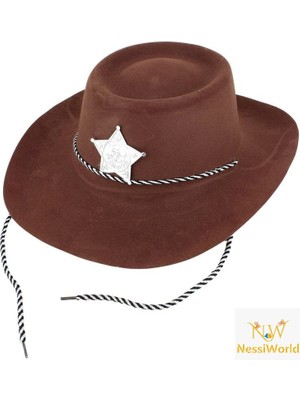 Çocuk Kovboy Şapkası Plastik Üzeri Flok Kaplama Koyu Kahverengi ARLSTRTCH-RSG3256