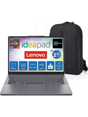 Lenovo Ideapad Slim 3 14ARP10 Amd Ryzen 7 170 16GB Ddr5 512GB SSD Radeon™ 680M 14" Wuxga IPS 300NITS Windows 11 Home Taşınabilir Bilgisayar 83K6006JTR + Snertech Çanta