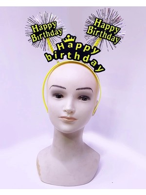 Selfbuysell Happy Birthday Püsküllü Neon Sarı Renk Doğum Günü Tacı 22X19 cm
