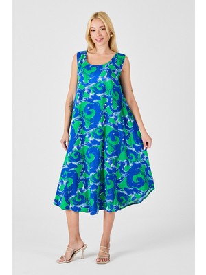 Bacc Cam Göbeği U Yaka Kolsuz Asimetrik Kesim Midi Boy Elbise BCVL-254017