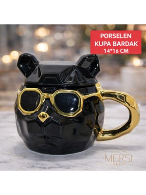 Mersi Shop Köpek Figürlü Gözlüklü Porselen Kupa Bardak Dekoratif Tasarım Kupa