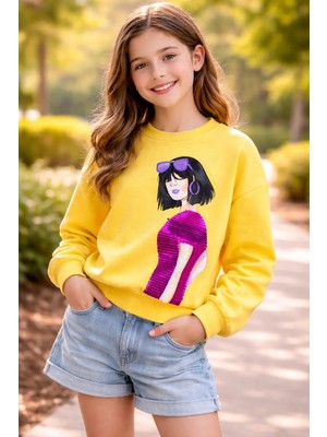 Almira Anne Bebek Kız Çocuk Pul Işlemeli Sweatshirt 11-13 Yaş Kalın Dokulu