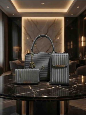 Nakişce 3'lü Kombin Omuz ve Kol Çantası, Kartlık ve Telefonluk Günlük Çanta