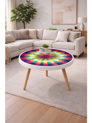 Boyut “geometrik Sanat Desenli Yuvarlak Orta Sehpa – Modern 3 Ayaklı Dekoratif Sehpa”