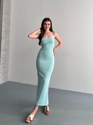 Denivy Sırtı Çapraz Askılı Bağcıklı Askılı Triko Elbise