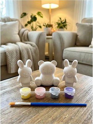 Bayraktar Peyzaj 5'li Tavşan Temalı Boyanabilir Seramik Set | Al Boya Oyna | Çocuk Aktivite & Atölye Seti