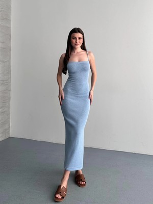 Denivy Sırtı Çapraz Askılı Bağcıklı Askılı Triko Elbise