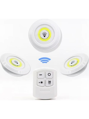 Nikaa Shop 3 Lü Kumandalı Yapışkanlı Kablosuz Pilli LED Spot Lamba Işıldak