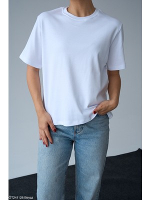 Qu Style Kısa Kol Düz Keten T-Shirt