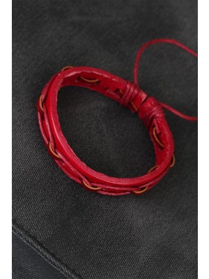 Epilons Mey Ithalat® Kırmızı Renk Ipli Yeni Sezon Deri Erkek Bileklik
