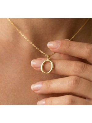 Ashak Accessories Kadın 925 Ayar Gümüş Zincirli O Harfi Classic Baş Harfli Harf Alfabe Isim Kolye