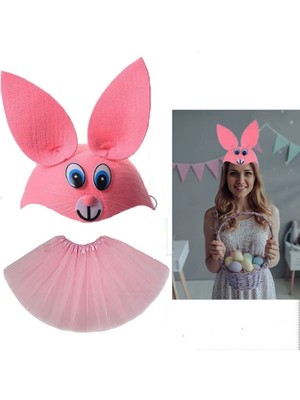 Epilons Tavşan Kostümü Pembe - 23 Nisan Tavşan Şapka ve Tütü Etek Seti 2 Parça