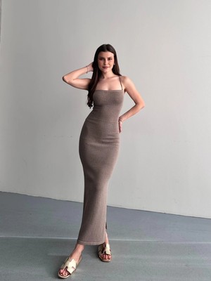 Denivy Sırtı Çapraz Askılı Bağcıklı Askılı Triko Elbise