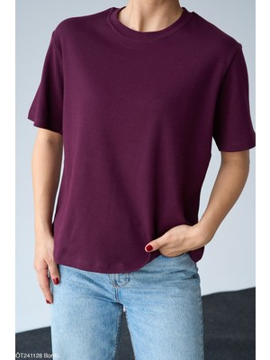 Qu Style Kısa Kol Düz Keten T-Shirt