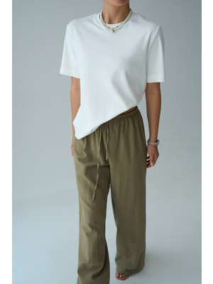Qu Style Kısa Kol Düz Keten T-Shirt