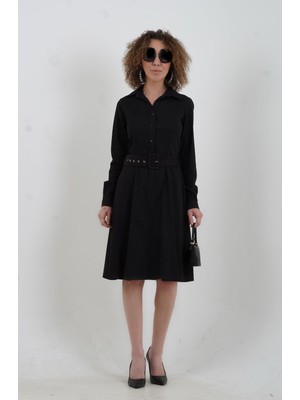 Zelish My Sister Siyah Kemerli Gömlek Elbise