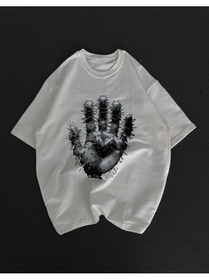 Giyim Center Kadın Baskılı T-Shirt Kısa Kol Bisiklet Yaka Regular Fit Rahat Kalıp Günlük Tişört - Beyaz