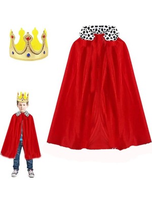 Skygo Çocuk Boy Kral Pelerini 90 cm ve Yumuşak Eva Kral Tacı Altın Renk