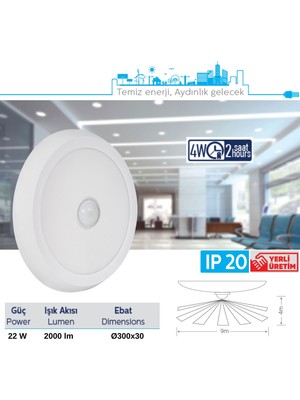 Teletek 22W Pır Sensörlü & Acil Durum Kitli LED Tavan Armatürü