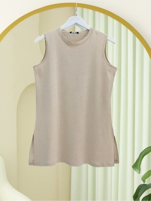 Modamorfo Yuvarlak Yaka Sıfır Kol Penye Içlik  -Açık Vizon