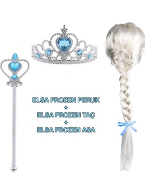 Selfbuysell Örgülü Karlar Ülkesi Frozen Elsa Peruğu Tacı ve Sopası Çocuk Boy