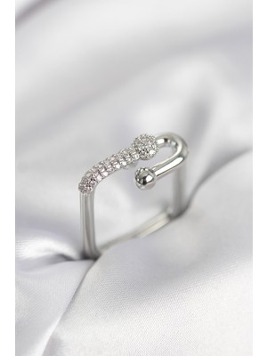 Epilons Gümüş Renk Zirkon Taşlı Tifani Model Kare Kadın Yüzük - TJ-BYK4002