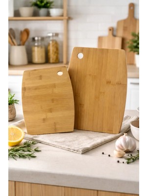 Makri Home 2’li Bambu Kesme Tahtası ve Sunum Seti – Doğal Ahşap, Dayanıklı, Çok Amaçlı Mutfak Kesim Panosu