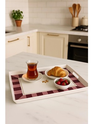 Makri Home Çizgili Desenli Servis Tepsisi 38X28X3,5 Cm, Bordo