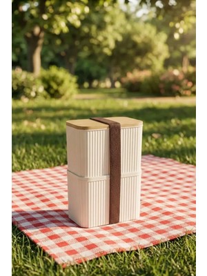 Makri Home Bambu Kapaklı 2 Katlı Saklama Kabı Seti - 2x1 Litre