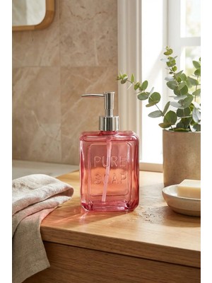 Makri Home Renkli Cam Sıvı Sabunluk, 500 Ml, Pembe