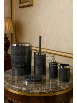 Makri Home Banyo Seti 5'li, Yuvarlak, Akrilik- Çöpkovası, Wcfırçalık,sıvı Sabunluk,diş Fırçalık,katı Sabunluk