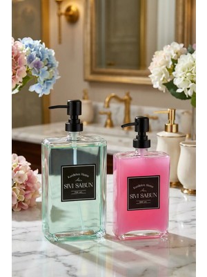 Makri Home 500 ML+750 ml Ikili Modern ve Şık Tasarım Cam Sıvı Sabunluk