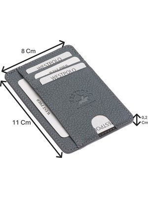 Westpolo Hakiki Deri Kağıt Para Bölmeli Unisex Kartlık - Mat Gri