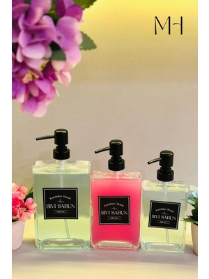 Makri Home 350 ML+500 ML+750 ml Üçlü Modern ve Şık Tasarım Cam Sıvı Sabunluk Seti