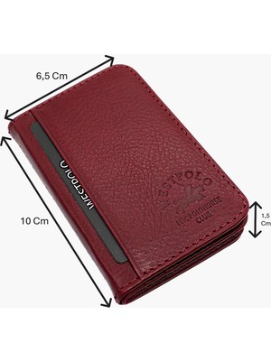 Westpolo Hakiki Deri Bol Kart Bölmeli Unisex Kartlık - Bordo