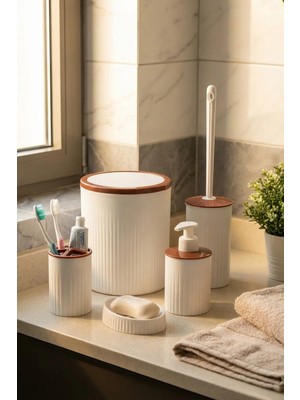Makri Home 5 Parça Şık Beyaz Banyo Seti, Hacim: 6 Litre