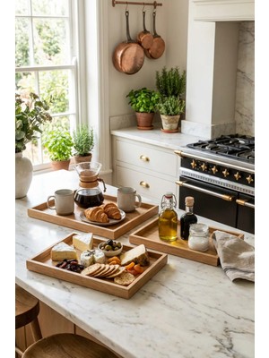 Makri Home 3’lü Ahşap Tepsi Seti, Büyük Tepsi: 40 x 30 Cm, Orta Tepsi: 35X25 Cm, Küçük Tepsi: 30X20 cm