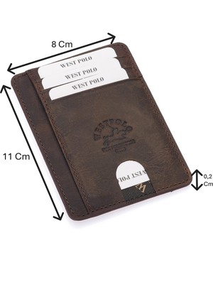 Westpolo Hakiki Eskitme Deri Kağıt Para Bölmeli Unisex Kartlık - G6 Kahverengi