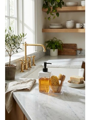 Makri Home Sıvı Sabunluk Süngerlikli, 2 Hazneli, 350 ml + 350 Ml, Plastik