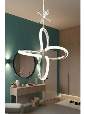 Ece Aydınlatma Bronx Krom Kaplama 3 Renk Ledli Modern Özel Tasarım Sarkıt Ledli Avize - Kumandasız Renk