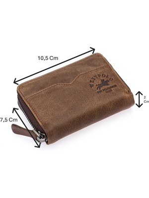 Westpolo Hakiki Eskitme Deri Fermuarlı Unisex Akordeon Kartlık - Kapuçino