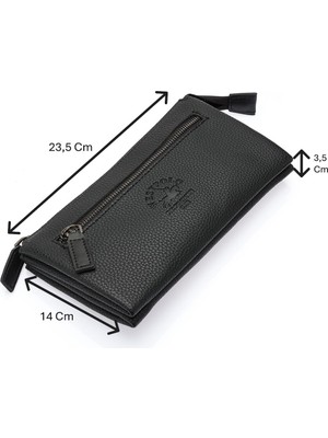 Westpolo Vegan Deri Şık ve Fonksiyonel Bilek Tutamaçlı Unisex El Çantası - Siyah