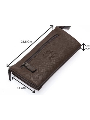 Westpolo Vegan Deri Şık ve Fonksiyonel Bilek Tutamaçlı Unisex El Çantası - Kahverengi