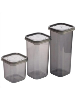 Nexgen 3 Adet 3 Boy Plastik Kavanoz Saklama Kabı Kapaklı Kare Model