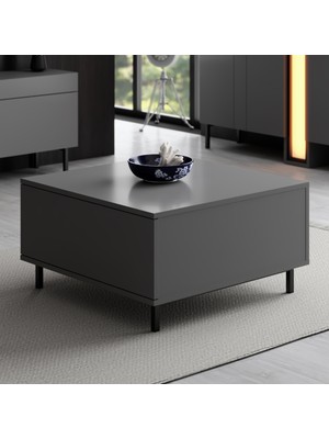 Modatte Mobilya MODATTE Nova Siyah Demir Ayaklı Rgb LED Işık Sistemli Antrasit Orta Sehpa