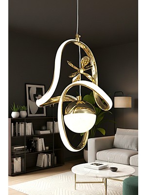 Ece Aydınlatma Ginza Gold Kaplama 3 Renk Işıklı Özel Tasarım Sarkıt LED Avize -Kumandasız