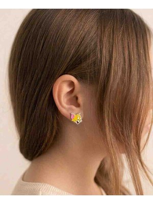 Lumiera Silver Şık Tasarım 925 Ayar Gümüş Mineli Çocuk Küpe- Sarı Tom Model.