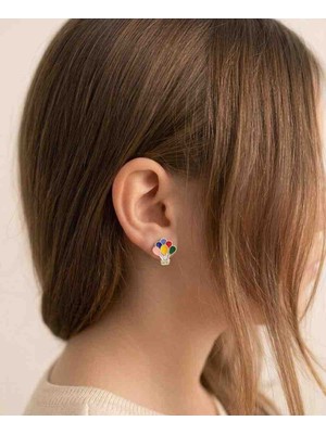 Generic Şık Tasarım 925 Ayar Gümüş Mineli Çocuk Küpe- Renkli Balons Model