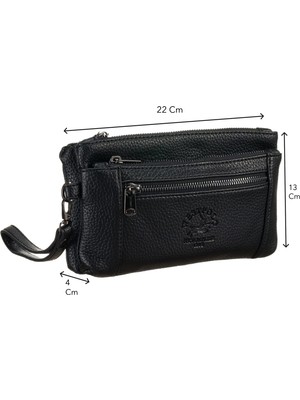 Westpolo Vegan Deri Çift Bölmeli Bilek ve El Tutamaçlı Unisex El Çantası - Siyah